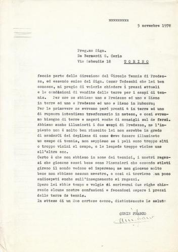 Lettera per consigli e fornitura materiali 1978